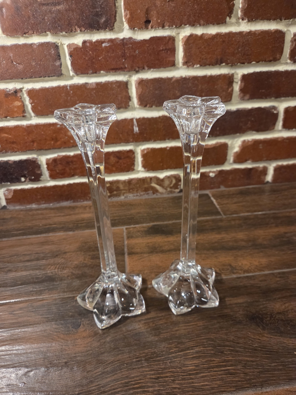 Crystal Glass Candle Holders - Clear (Pair)